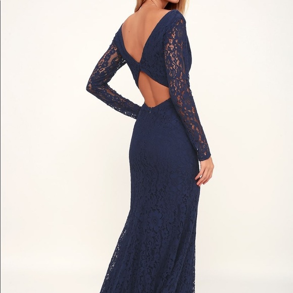 Lulus Dresses & Skirts - Lulu’s Long Sleeve Navy Lace Gown Keyhole NWT L